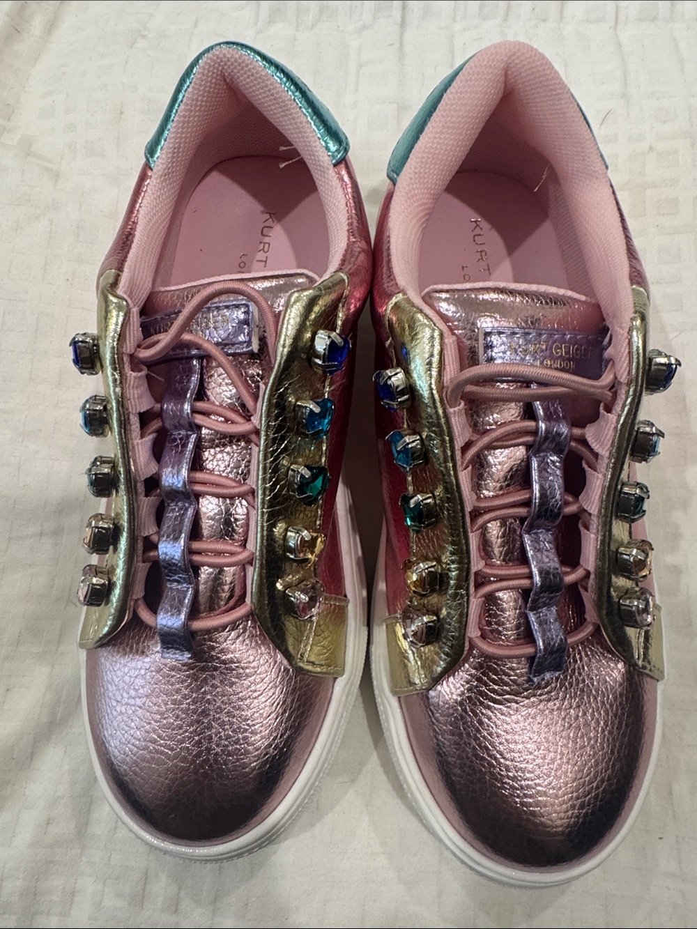 Kurt Geiger Pink Metallic Crystal-Embellished Sneakers
